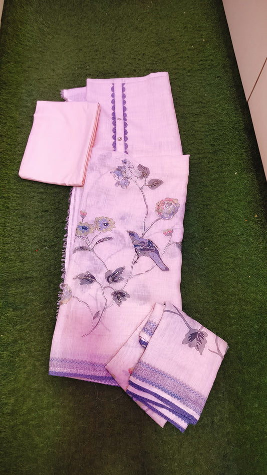 Linen Cotton Embroidered Pink Suit